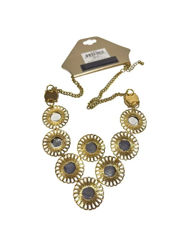 Erica Lyons Gold Tone And Green Textured Statement Necklace (6311) - Picture 7 of 7